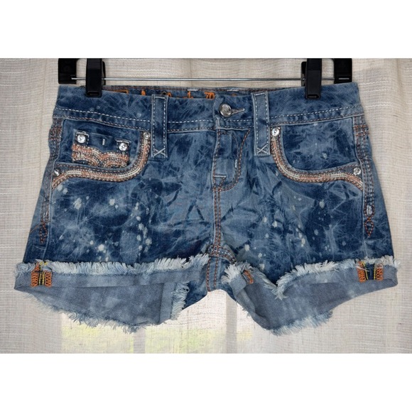Rock Revival Pants - NWOT Rock Revival Kira Denim Shorts Embellished Acid Wash Sequins Blue Womens 25